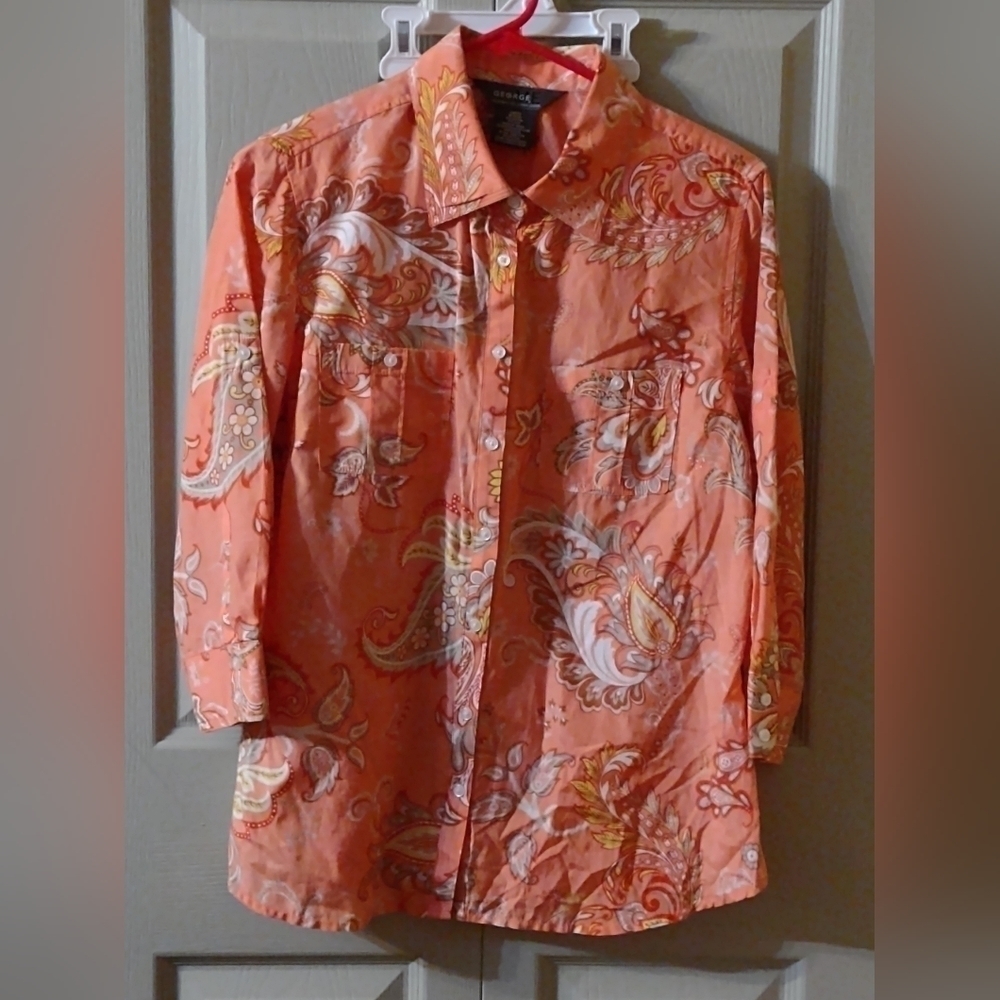 George Designs By Mark Eisen Top Blouse Long Sleeve Paisley Size Medium (8/10) - Picture 4 of 7